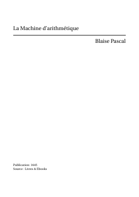 Couverture de Pascal - La machine d'arithmétique